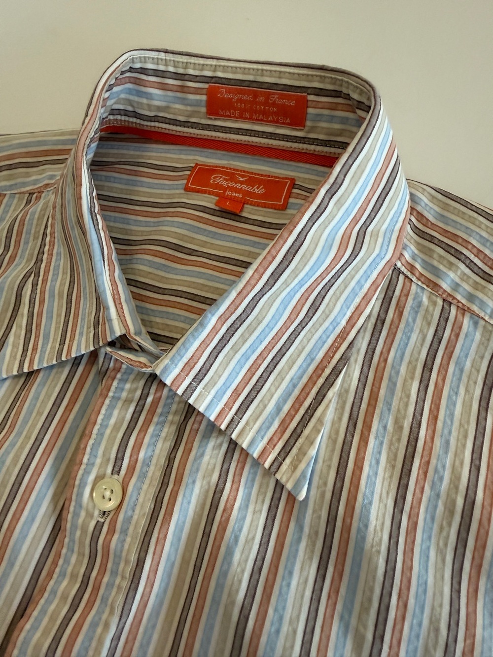 Façonnable Jeans Men’s Large Striped 100% Cotton Long Sleeve Shirt France